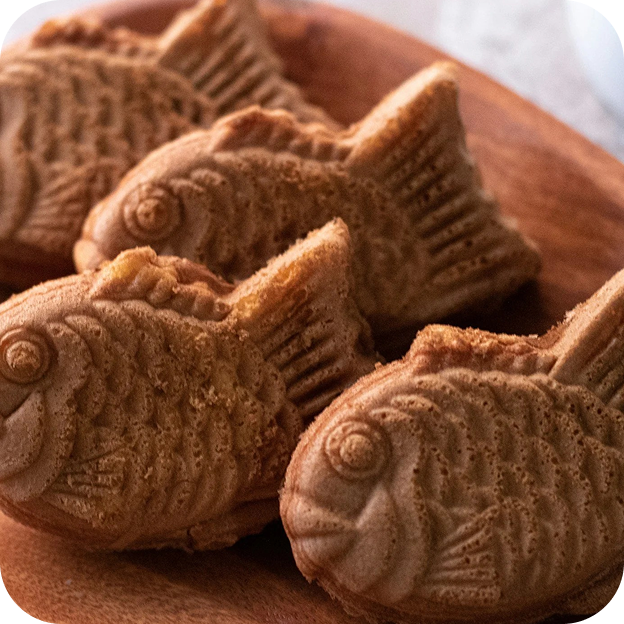 Traditional Japanese taiyaki fish-shaped pastries